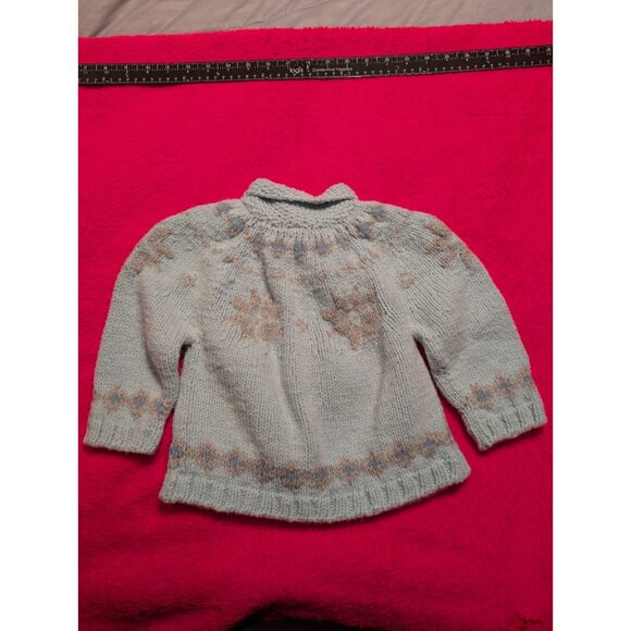 Vintage Baby GAP 2XL 2T Blue Wool Blend Knit Zip Sweater Fair Isle Snowflake - Picture 3 of 5